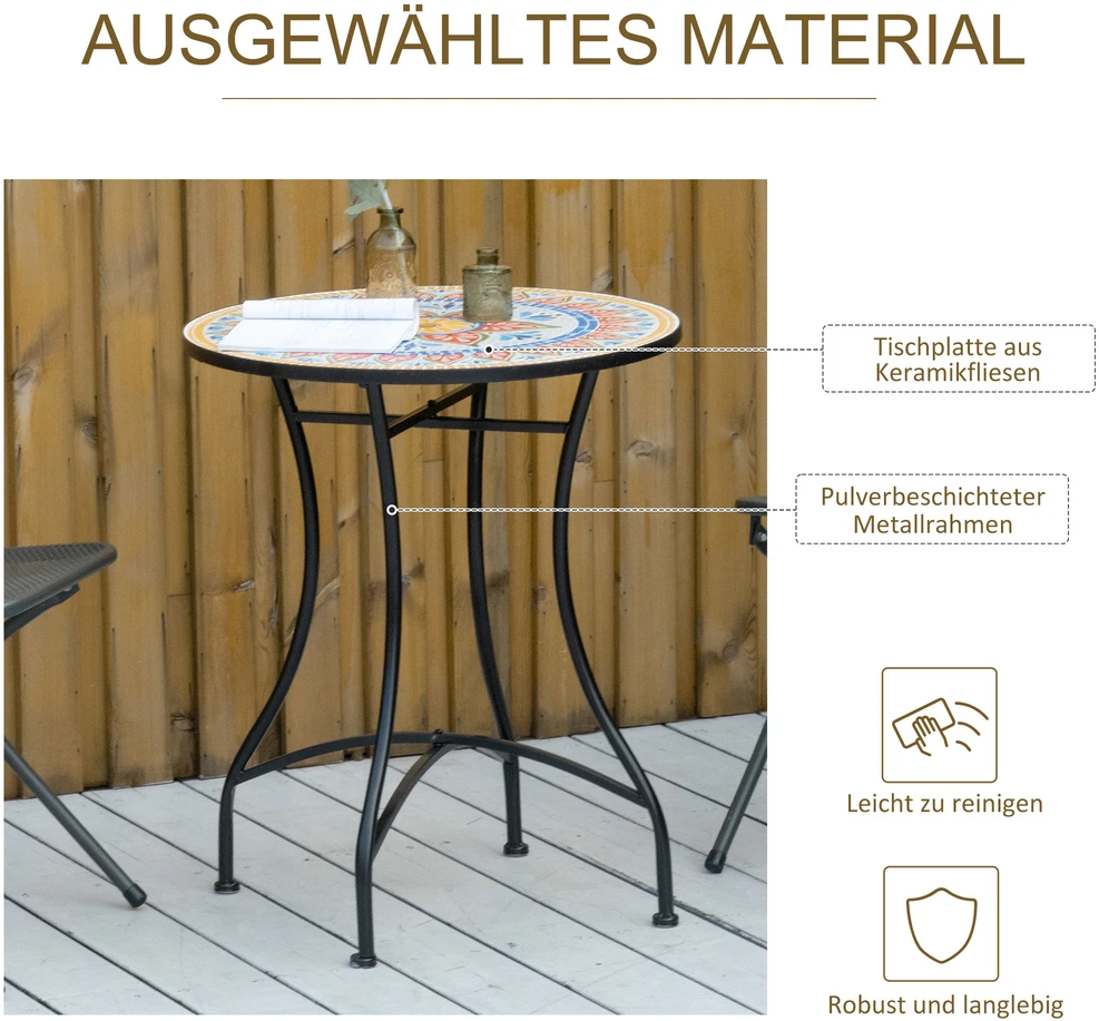 Aosom Apvalus sodo stalas, Ø60 cm, metalo, raudonas / mėlynas / baltas