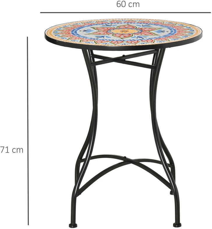 Aosom Apvalus sodo stalas, Ø60 cm, metalo, raudonas / mėlynas / baltas