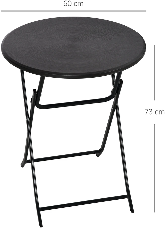 Aosom Apvalus sulankstomas sodo stalas 2 asmenims, medžio išvaizda, plienas ir HDPE, tamsiai pilkas, Ø60 x 73 cm