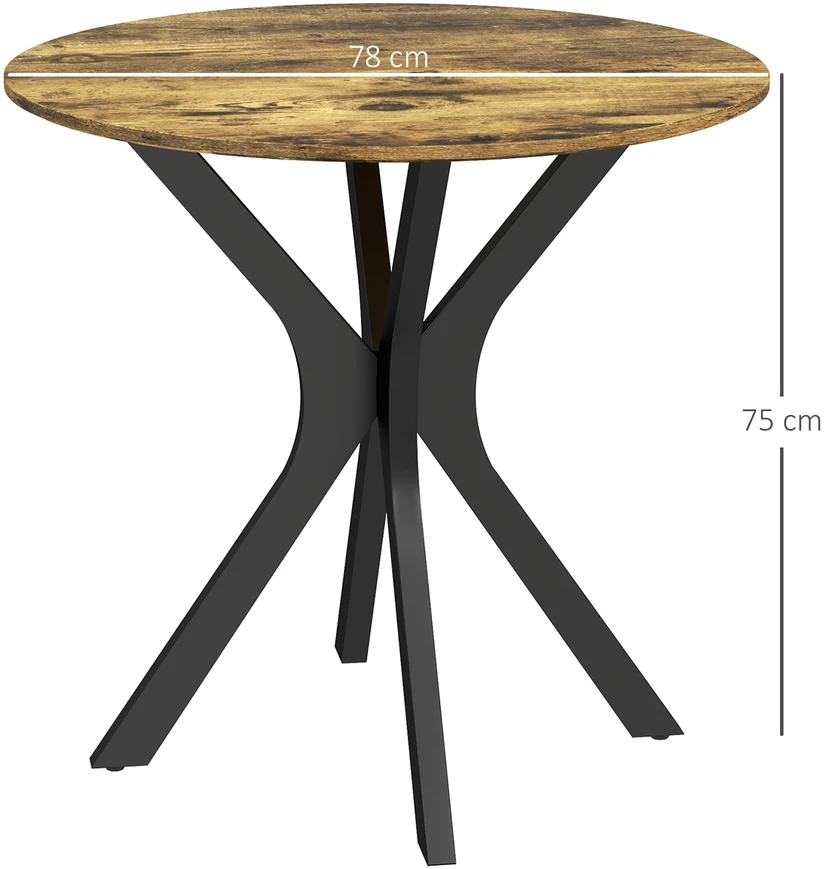 Aosom Apvalus valgomojo stalas 2 asmenims, Ø78 cm, rustikalios rudos spalvos, plieno rėmas