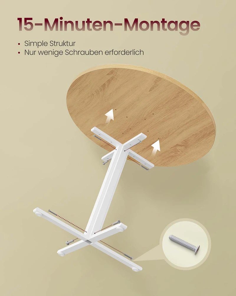 Songmics Apvalus valgomojo stalas 4 asmenims, 80 cm, aukso ąžuolo spalvos, medžio drožlių plokštė ir plienas