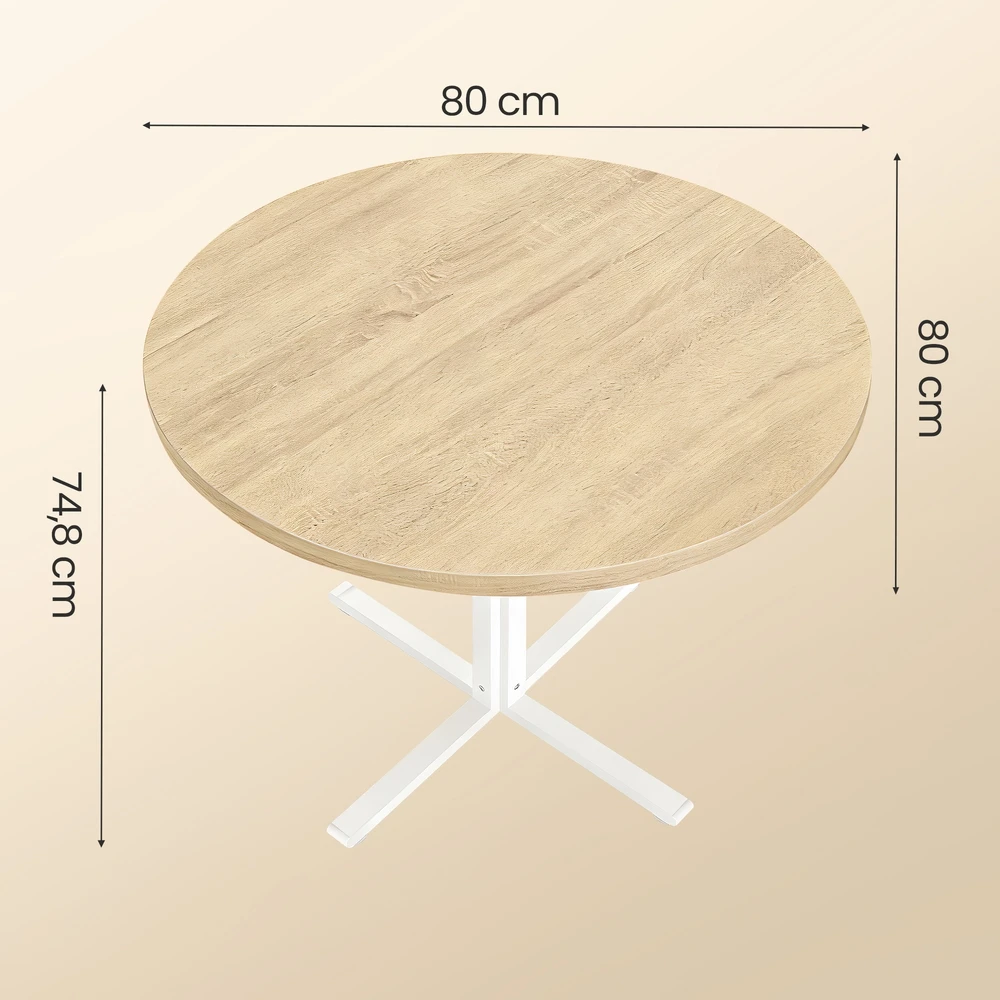 Songmics Apvalus valgomojo stalas 4 asmenims, 80 x 74,8 cm, medžio drožlių plokštė ir plienas, smėlio spalvos