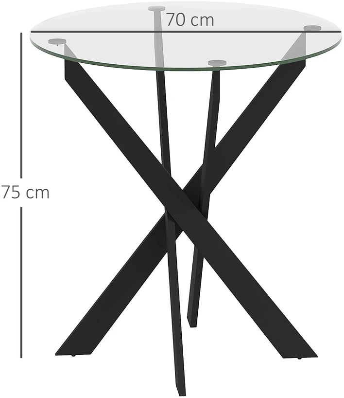 Aosom Apvalus valgomojo stalas, Ø70 cm, juodas, grūdintas stiklas ir plienas