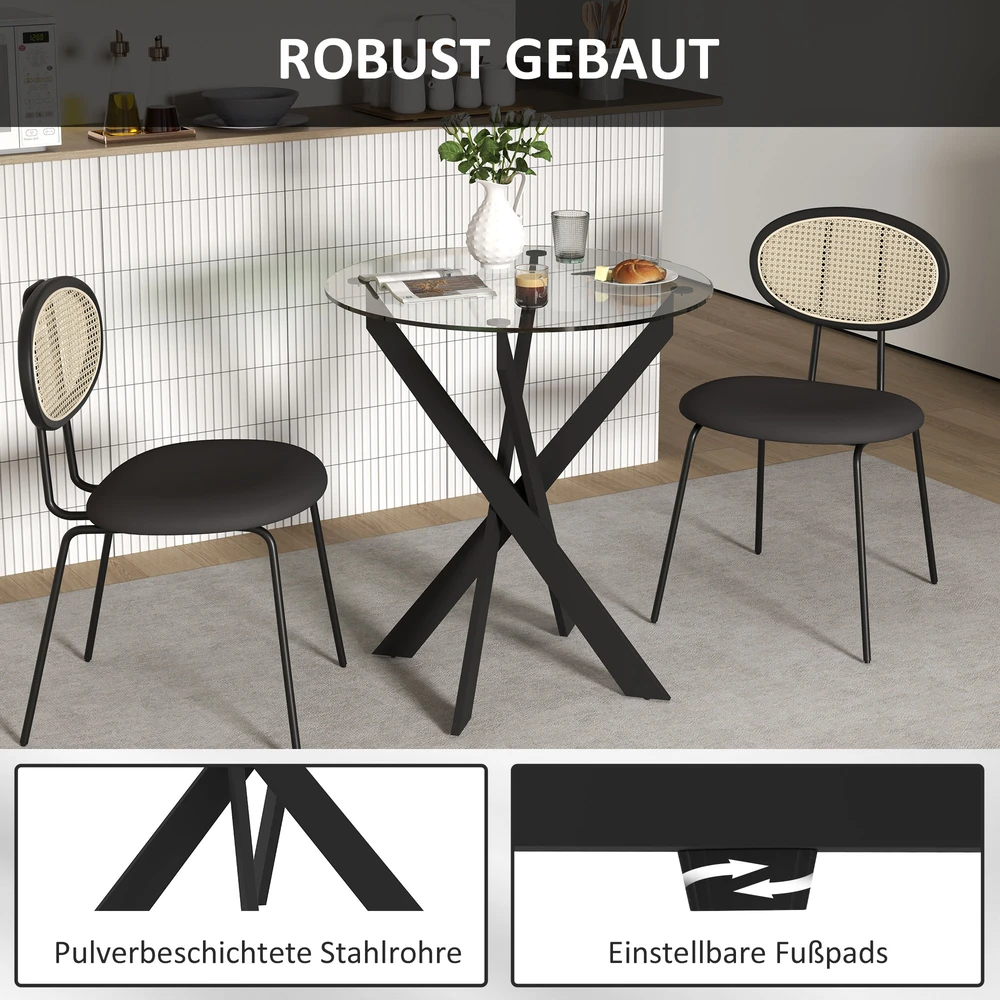 Aosom Apvalus valgomojo stalas, Ø70 cm, juodas, grūdintas stiklas ir plienas
