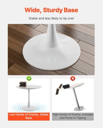 Koduva Apvalus valgomojo stalas VEVOR, baltas, MDF ir geležis, Ø 80 cm, 2-4 asmenims