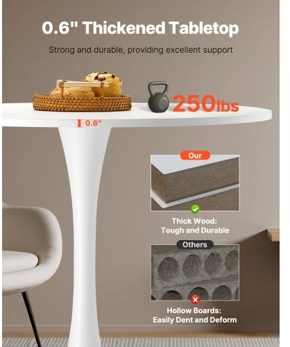 Koduva Apvalus valgomojo stalas VEVOR, baltas, MDF ir geležis, Ø 80 cm, 2-4 asmenims