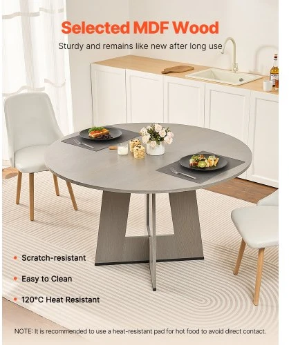 Koduva Apvalus valgomojo stalas VEVOR, pilkas, MDF, 120 x 120 x 75 cm