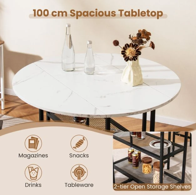 Promotion Apvalus virtuvės stalas su atlenkiamu stalviršiu, juodas / baltas