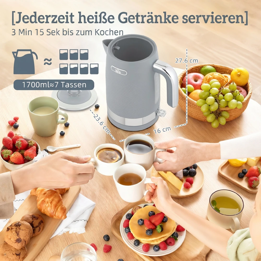 Virdulys Aosom Arbatinuko ir skrudintuvo rinkinys, pilkas, 1,7 l, 2200 W