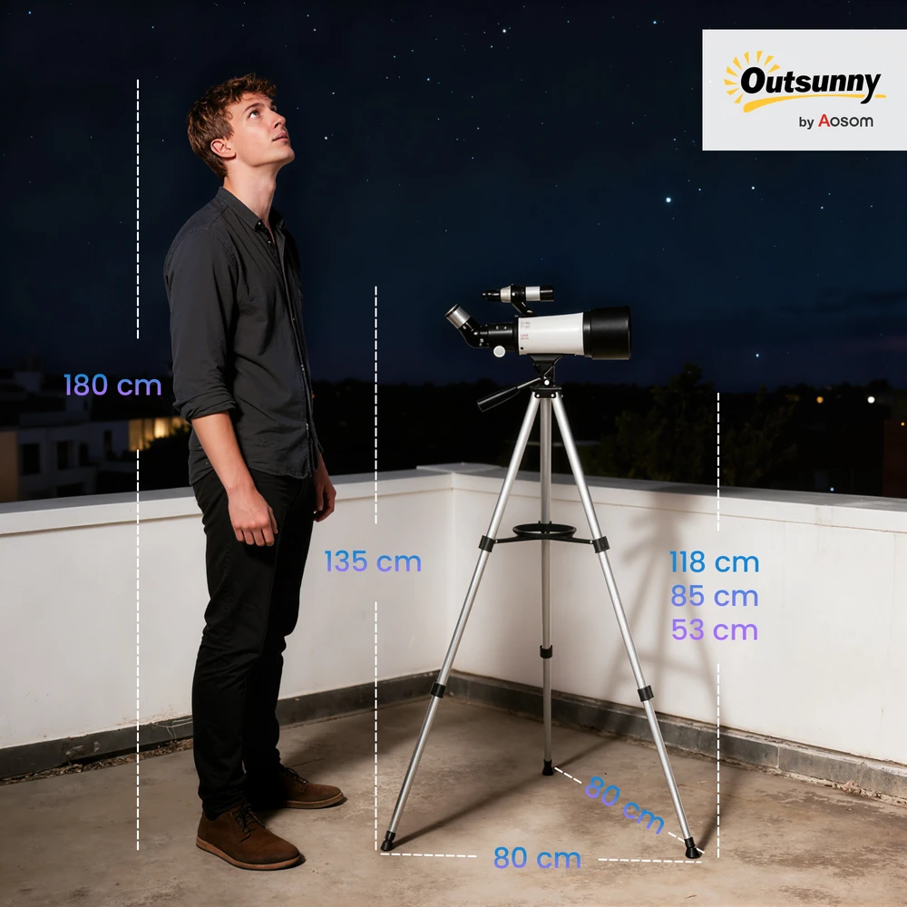Koduva Astronominis refraktorinis teleskopas pradedantiesiems su stovu, 70 mm, baltas ir juodas