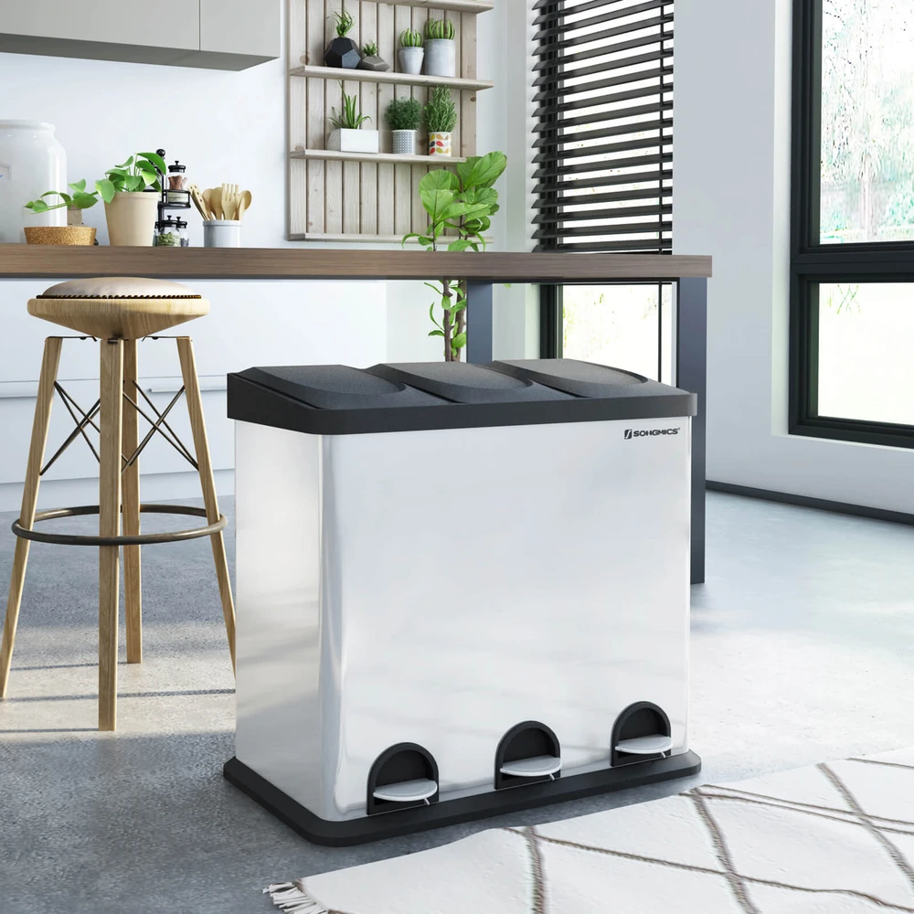 Koduva Atliekų rūšiavimo šiukšliadėžė, 54 l, 3 x 18 l, nerūdijantis plienas, sidabrinė