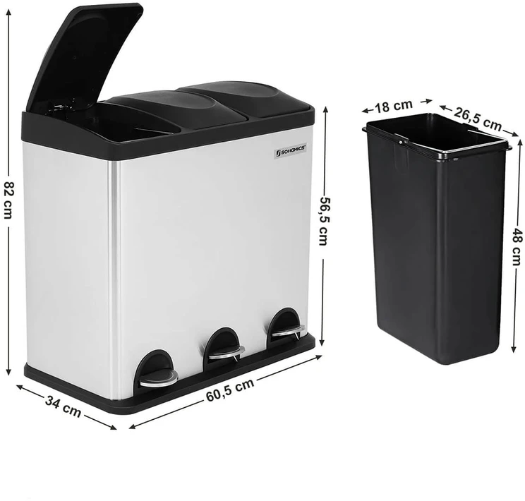 Koduva Atliekų rūšiavimo šiukšliadėžė, 54 l, 3 x 18 l, nerūdijantis plienas, sidabrinė