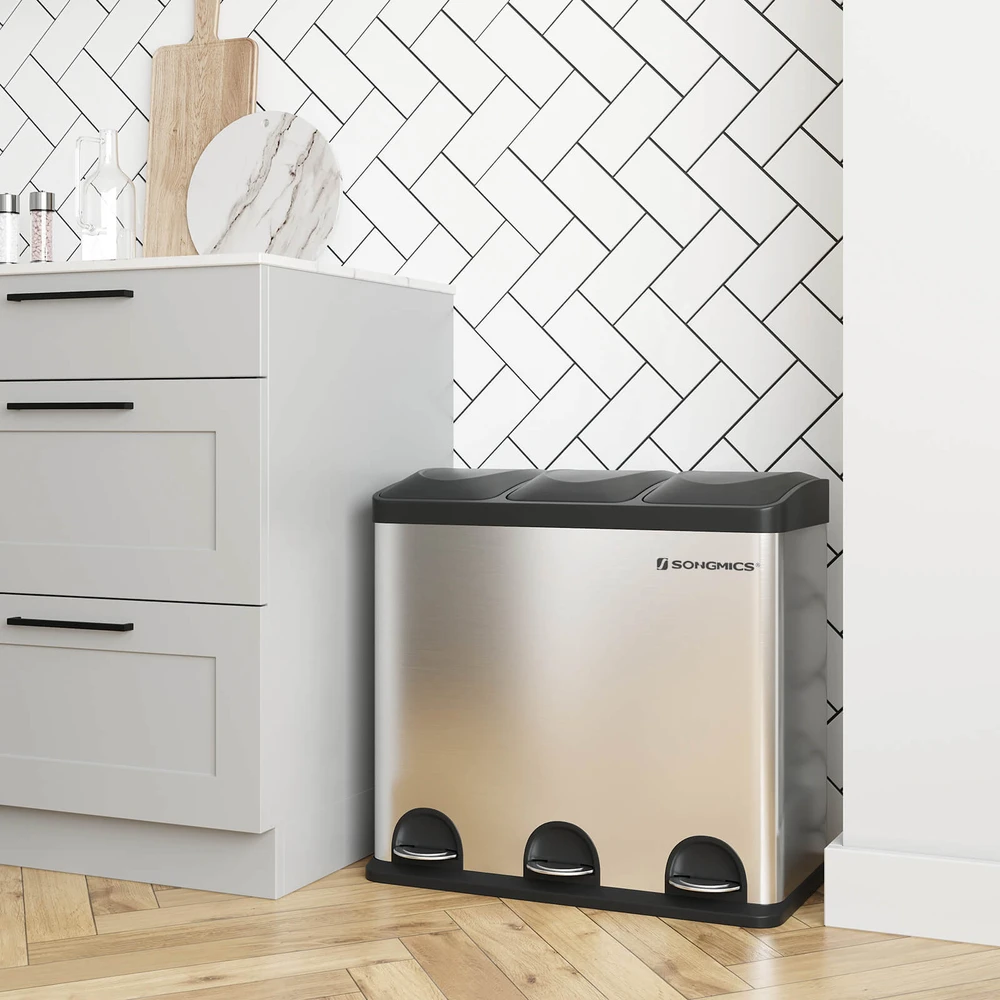 Koduva Atliekų rūšiavimo šiukšliadėžė, 54 l, 3 x 18 l, nerūdijantis plienas, sidabrinė
