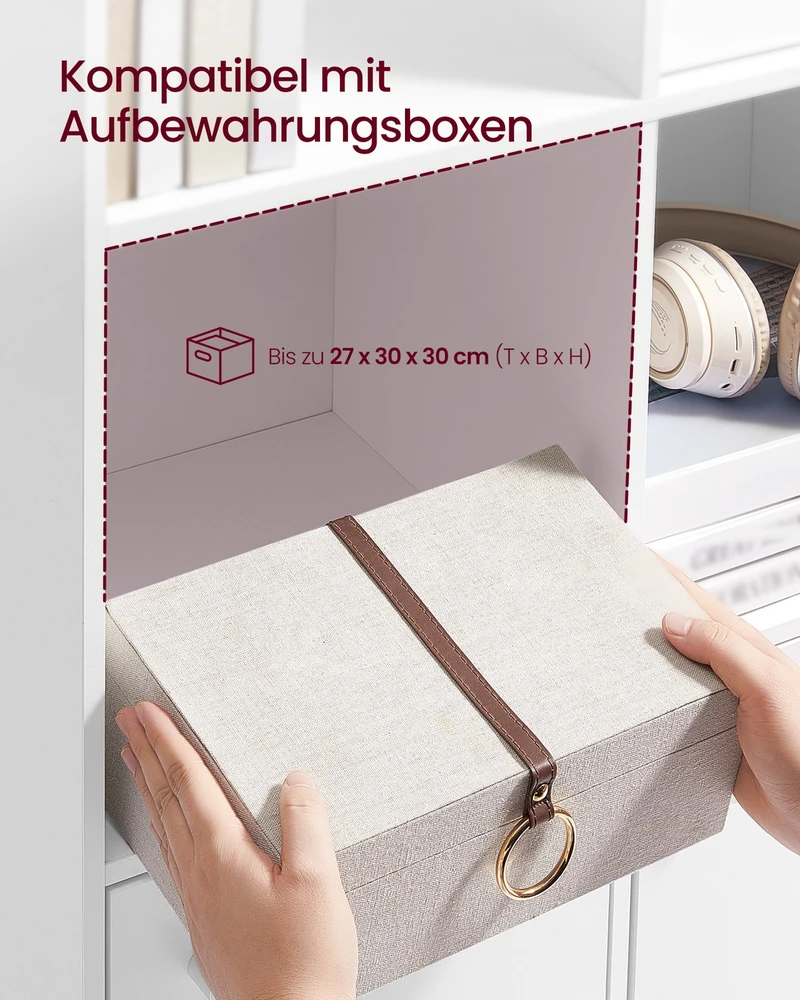 Songmics Atvira knygų lentyna, 3 lygiai, 2 skyriai su durimis, 29 x 65,8 x 97,8 cm, balta