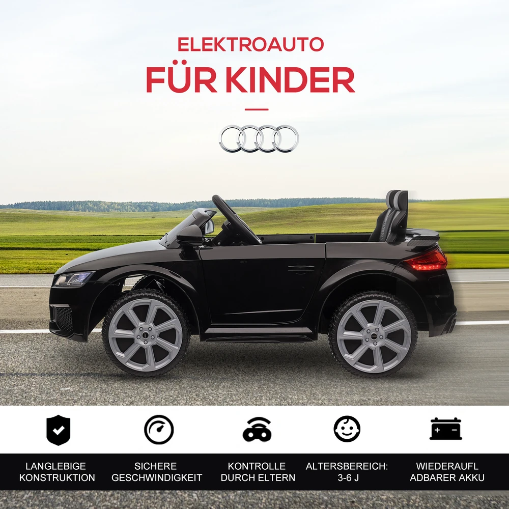 Aosom Audi elektrinis vaikų automobilis, juodas, 102 x 60 x 44 cm, 3–5 m.