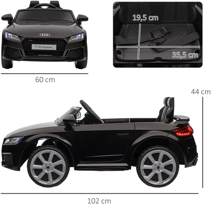 Aosom Audi elektrinis vaikų automobilis, juodas, 102 x 60 x 44 cm, 3–5 m.
