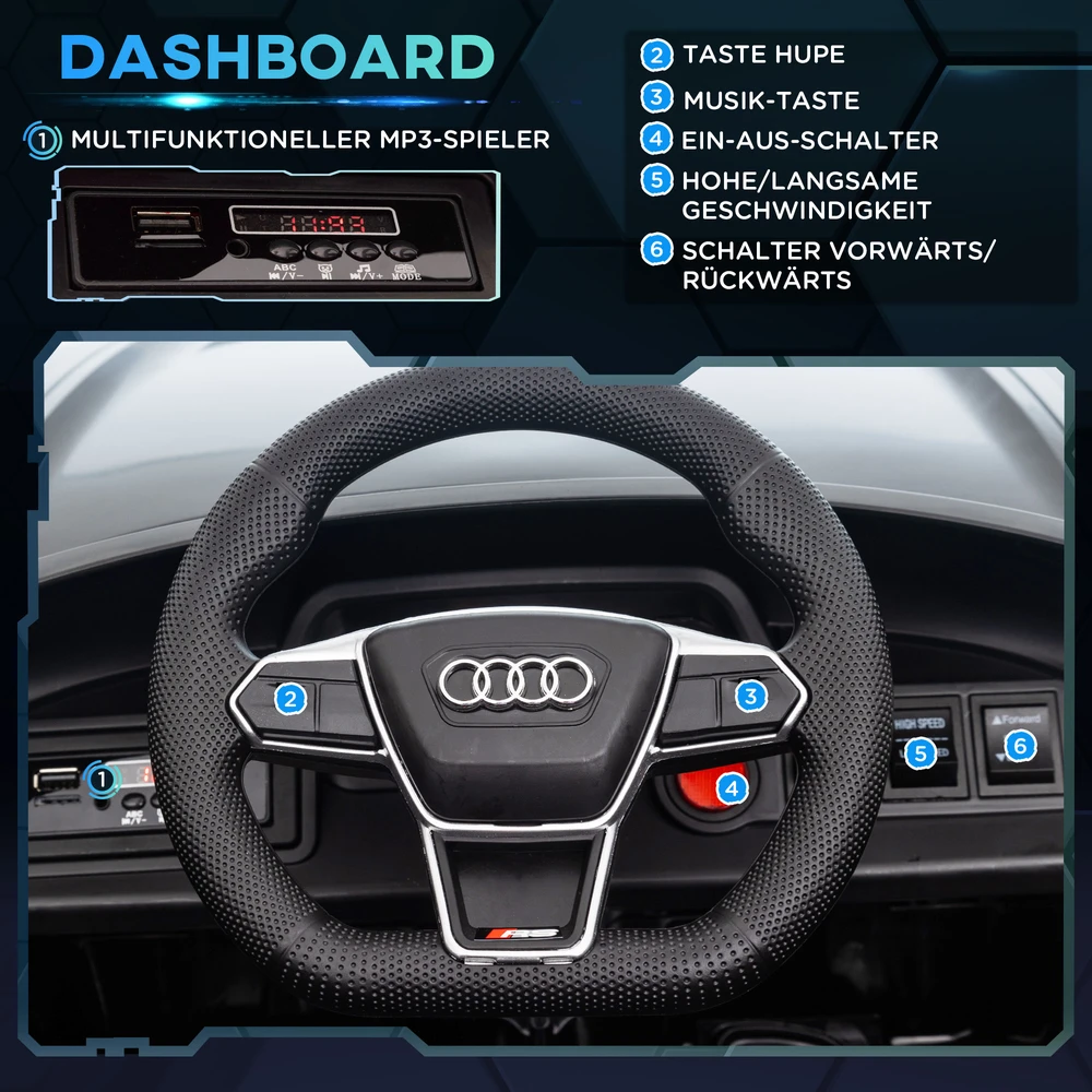Koduva Audi-llicencijuotas elektrinis vaikų automobilis, juodas, 103 x 58 x 41 cm