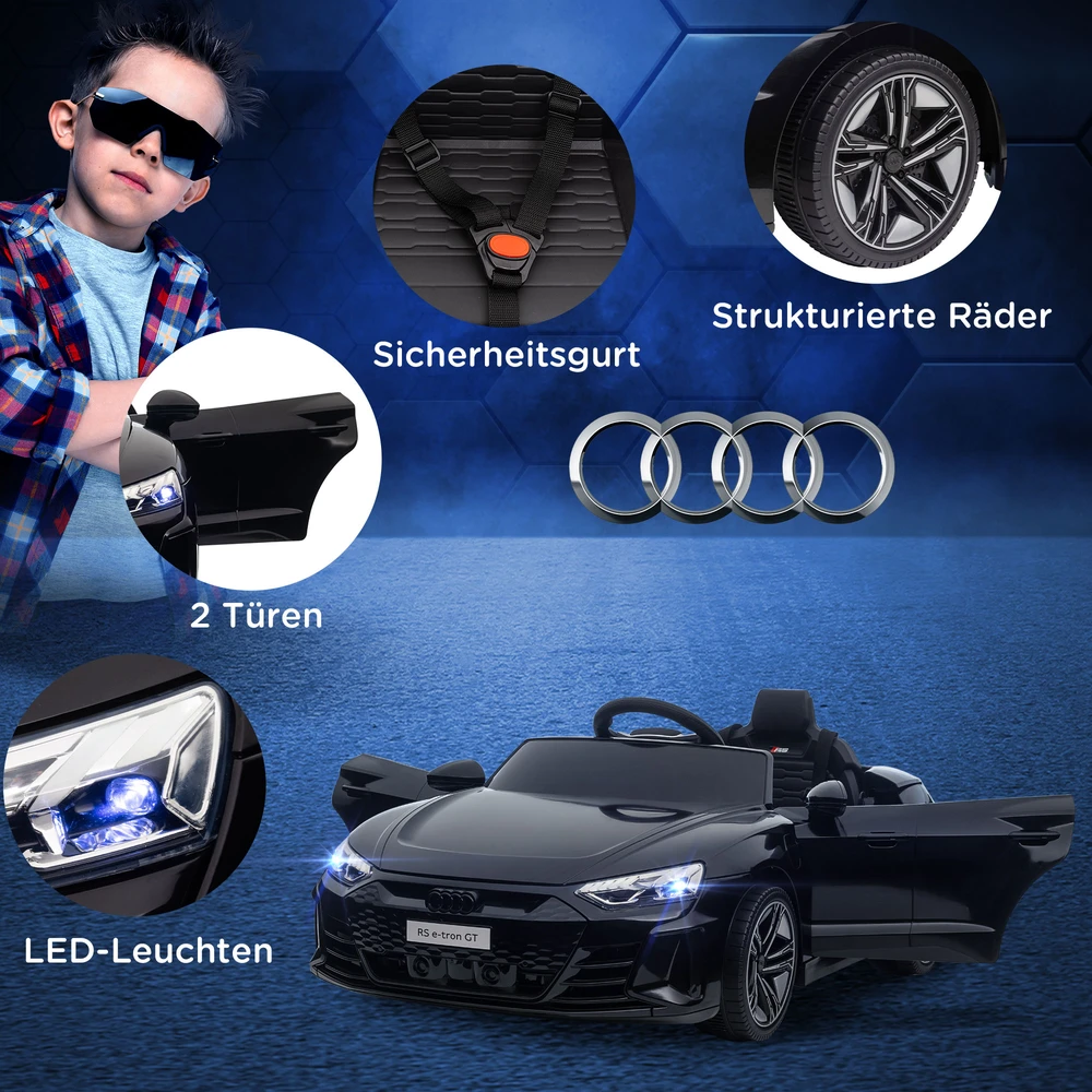 Koduva Audi-llicencijuotas elektrinis vaikų automobilis, juodas, 103 x 58 x 41 cm