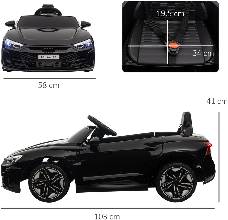 Koduva Audi-llicencijuotas elektrinis vaikų automobilis, juodas, 103 x 58 x 41 cm