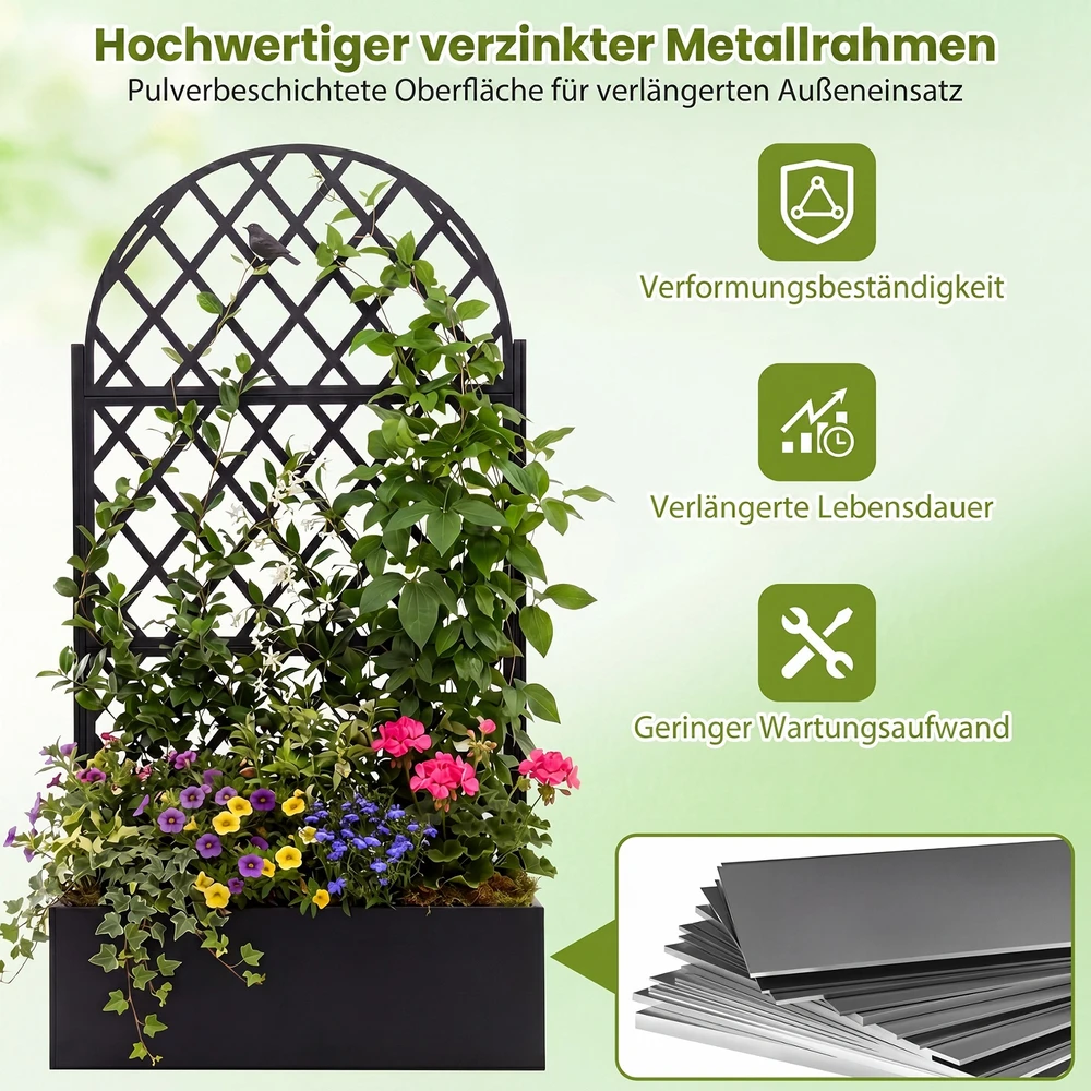 Promotion Augalų dėžė su grotelėmis ir privatumo skydeliu, metalas, juoda, 90 x 40 x 180,5 cm