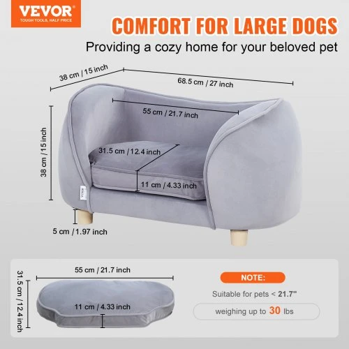 VEVOR Augintinio sofa SF-1492S, mažiems šunims ir katėms, tamsiai pilka, 69 x 38 x 38 cm
