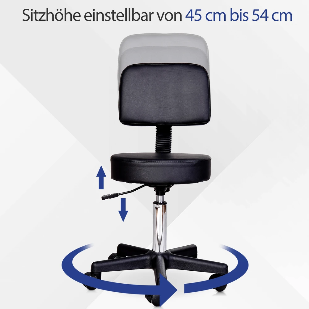 Aosom Aukščio reguliuojama taburetė su atlošu, juoda, Ø35 cm, 72-84 cm