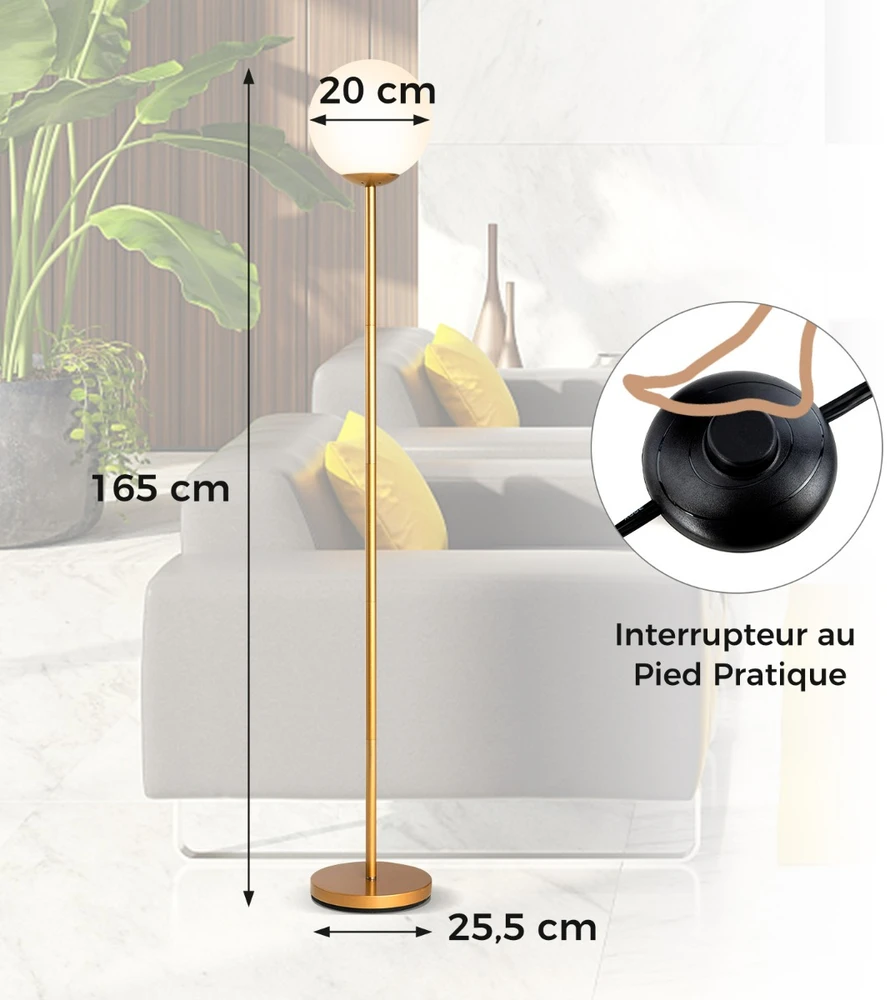 Promotion Auksinė grindų lempa su stiklo gaubtu 165 cm