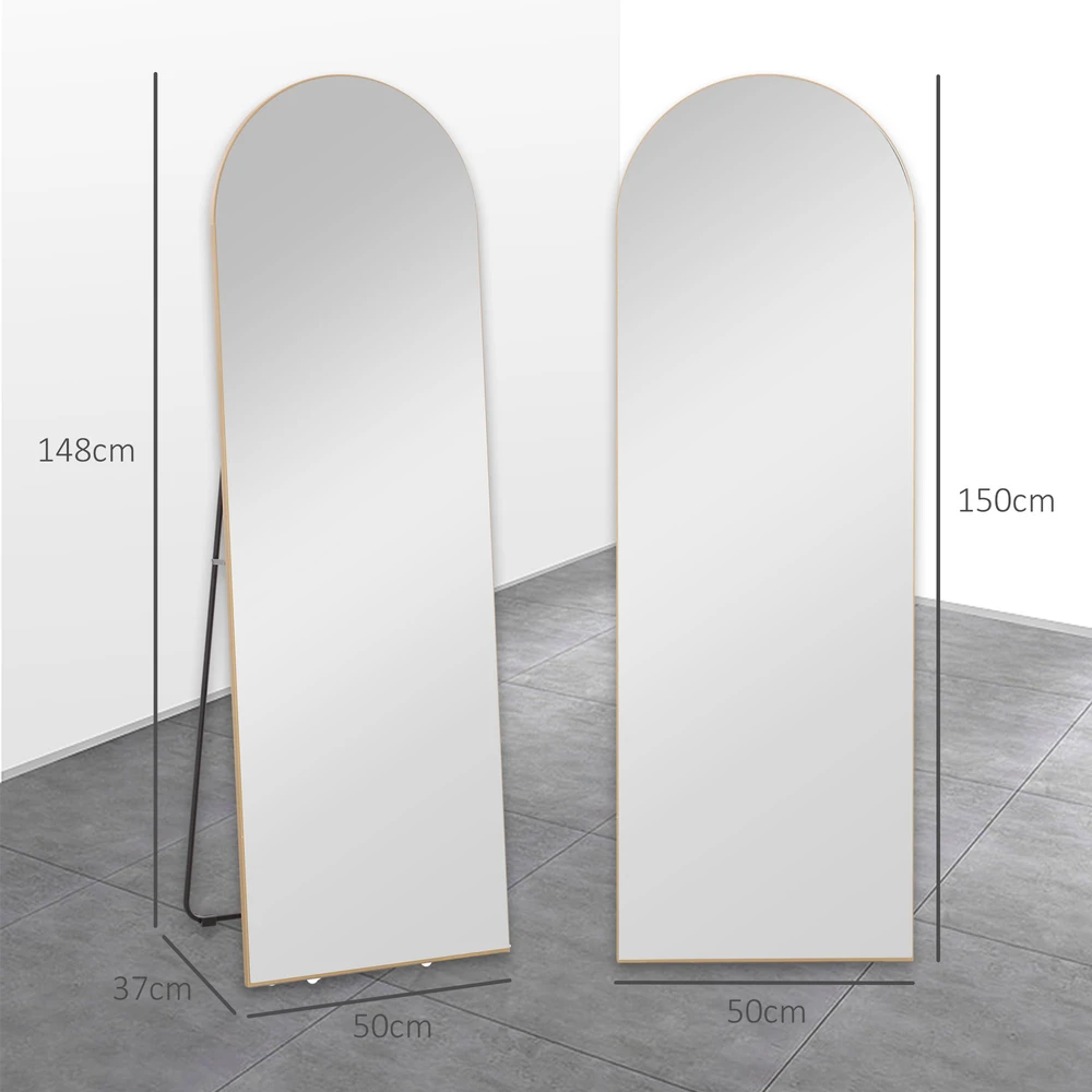 Koduva Auksinės spalvos arkinis pastatomas veidrodis, 50 × 150 cm