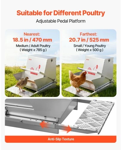 VEVOR Automatinė paukščių lesykla, 18,14 kg, cinkuotas plienas, sidabrinė, 47-54 x 43 x 41 cm