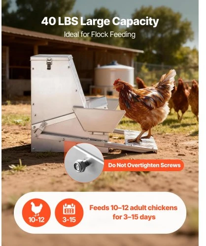 VEVOR Automatinė paukščių lesykla, 18,14 kg, cinkuotas plienas, sidabrinė, 47-54 x 43 x 41 cm