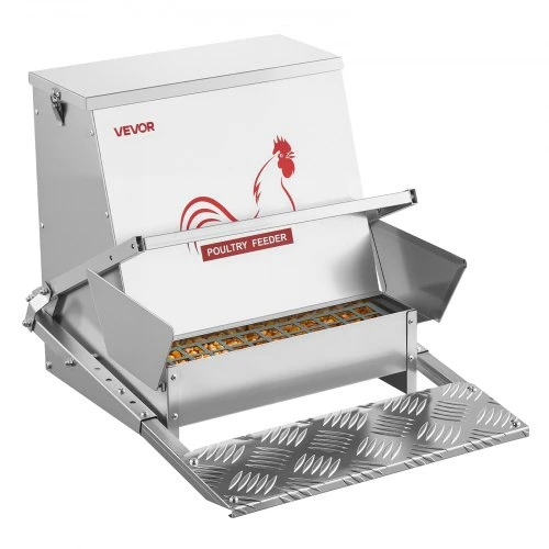 VEVOR Automatinė paukščių lesykla, 18,14 kg, cinkuotas plienas, sidabrinė, 47-54 x 43 x 41 cm