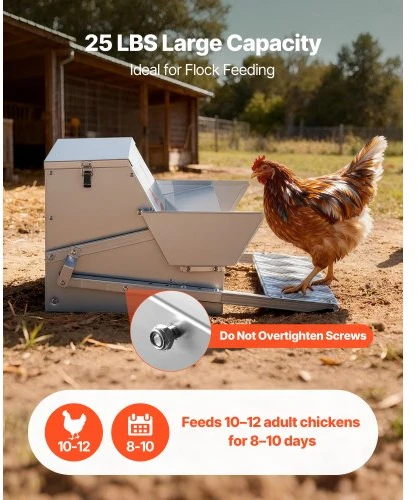 VEVOR Automatinė paukščių lesyklė, cinkuotas plienas, sidabrinė, 11,34 kg, 48-54 x 42,5 x 28 cm