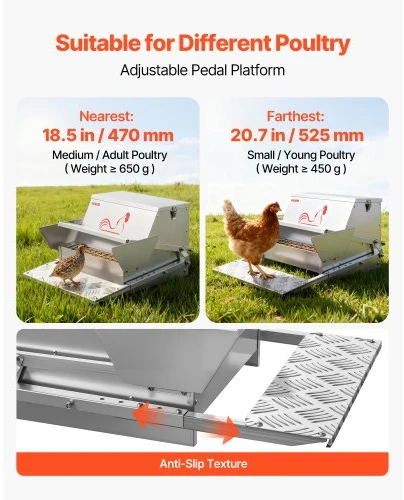 VEVOR Automatinė paukščių lesyklė, cinkuotas plienas, sidabrinė, 11,34 kg, 48-54 x 42,5 x 28 cm