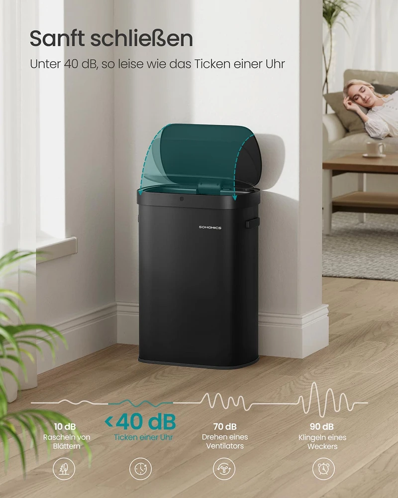 Koduva Automatinė šiukšliadėžė su jutikliu, 50 l, plieninė, juoda, su švelniai užsidarančiu dangčiu