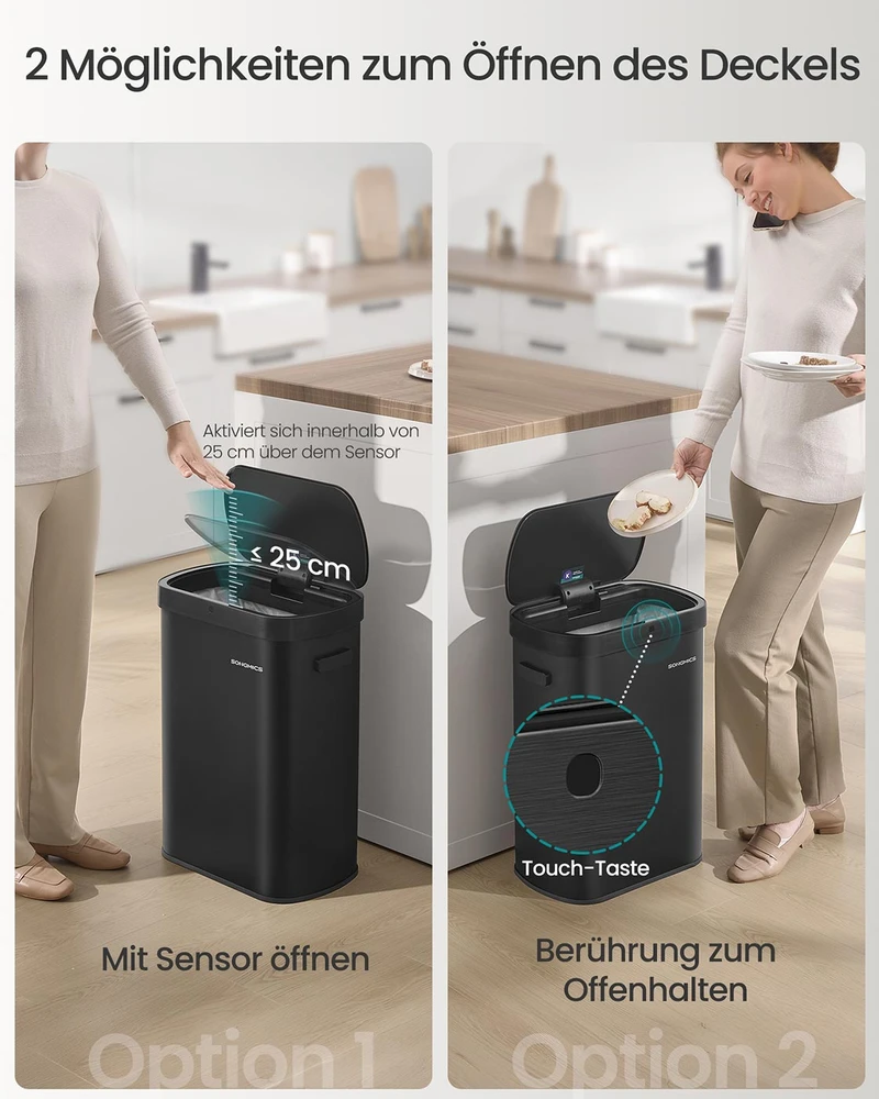 Koduva Automatinė šiukšliadėžė su jutikliu, 50 l, plieninė, juoda, su švelniai užsidarančiu dangčiu