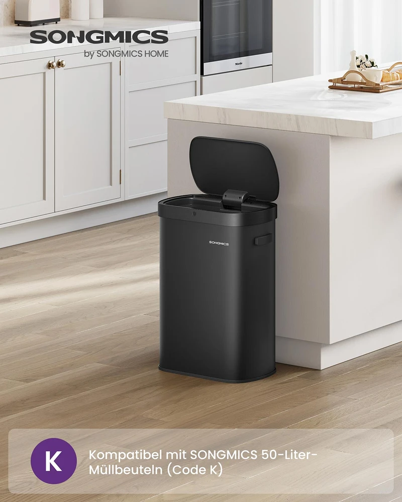 Koduva Automatinė šiukšliadėžė su jutikliu, 50 l, plieninė, juoda, su švelniai užsidarančiu dangčiu