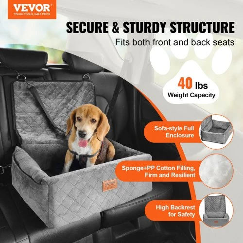 VEVOR Automobilinė kėdutė šuniui, pilka, 60 x 50 x 19 cm, iki 18 kg