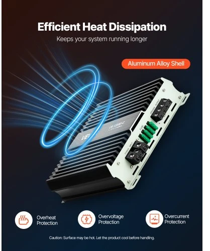 VEVOR Automobilinis monoblokinis stiprintuvas CB-1200D-C, 1200 W RMS, Class D, 1 kanalo, DC 9-16 V