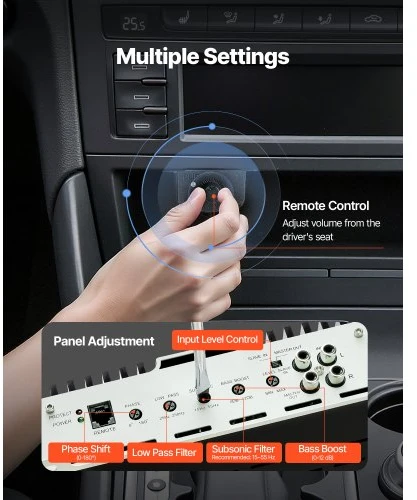 VEVOR Automobilinis monoblokinis stiprintuvas CB-1200D-C, 1200 W RMS, Class D, 1 kanalo, DC 9-16 V