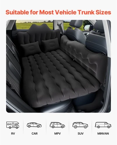 VEVOR Automobilinis pripučiamas čiužinys X1, juodas, 186 x 113 x 12 cm, su pompa ir 2 pagalvėmis