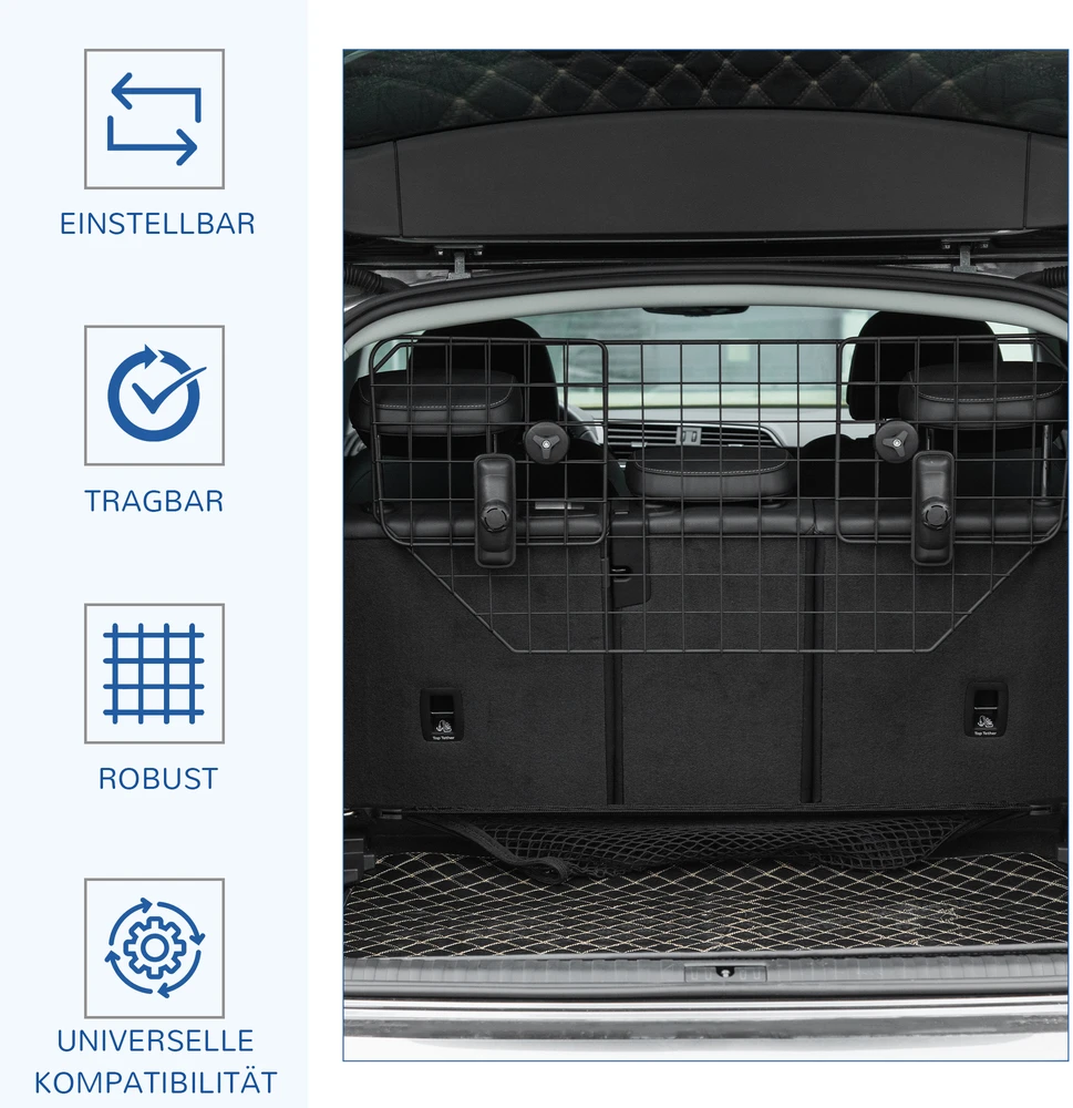 Aosom Automobilio bagažinės pertvara šunims, juoda, 90–120 x 40,5 cm, metalas