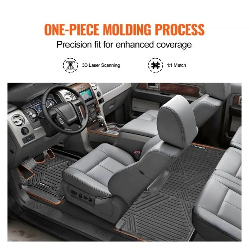 VEVOR Automobilio grindų kilimėliai Ford F250/F350/F450/F550 Super Duty Crew Cab 2017-2025, 3 vnt., juodi