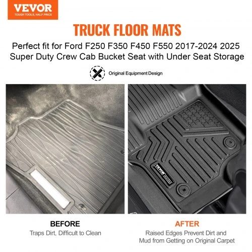 VEVOR Automobilio grindų kilimėliai Ford F250/F350/F450/F550 Super Duty Crew Cab 2017-2025, 3 vnt., juodi