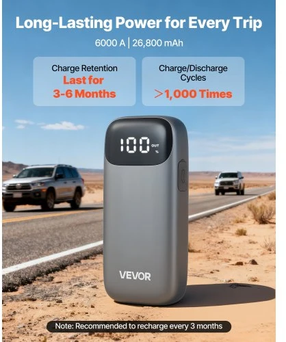 VEVOR Automobilio paleidiklis H26, 6000 A, 12 V, 26800 mAh
