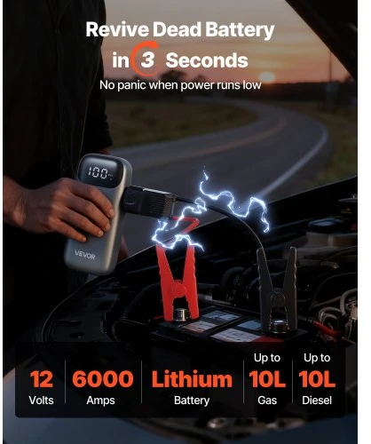 VEVOR Automobilio paleidiklis H26, 6000 A, 12 V, 26800 mAh