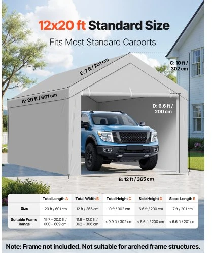VEVOR Automobilio pastogės keičiamas uždangalas su šoninėmis sienomis, 3,6 x 6 m, pilkas