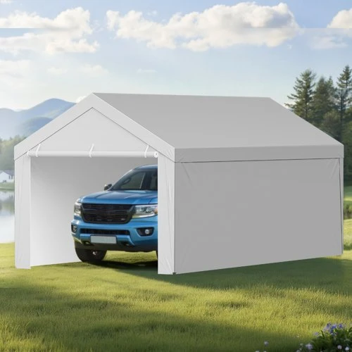VEVOR Automobilio pastogės keičiamas uždangalas su šoninėmis sienomis, 3,6 x 6 m, pilkas