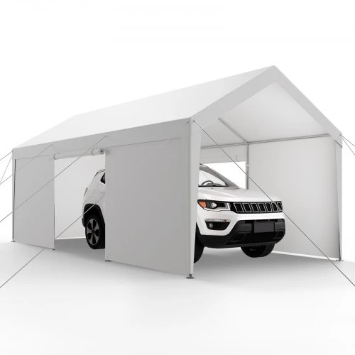 Koduva Automobilio stoginė VEVOR, su nuimamomis šoninėmis sienomis ir durimis, plienas ir PE audinys, balta, 609 x 305 x 287 cm