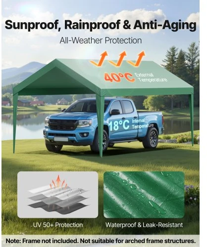 VEVOR Automobilio stoginės atsarginė danga SXYQCPBL10X20, 3 x 6 m, tamsiai žalia, rėmas nepridedamas