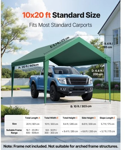 VEVOR Automobilio stoginės atsarginė danga SXYQCPBL10X20, 3 x 6 m, tamsiai žalia, rėmas nepridedamas